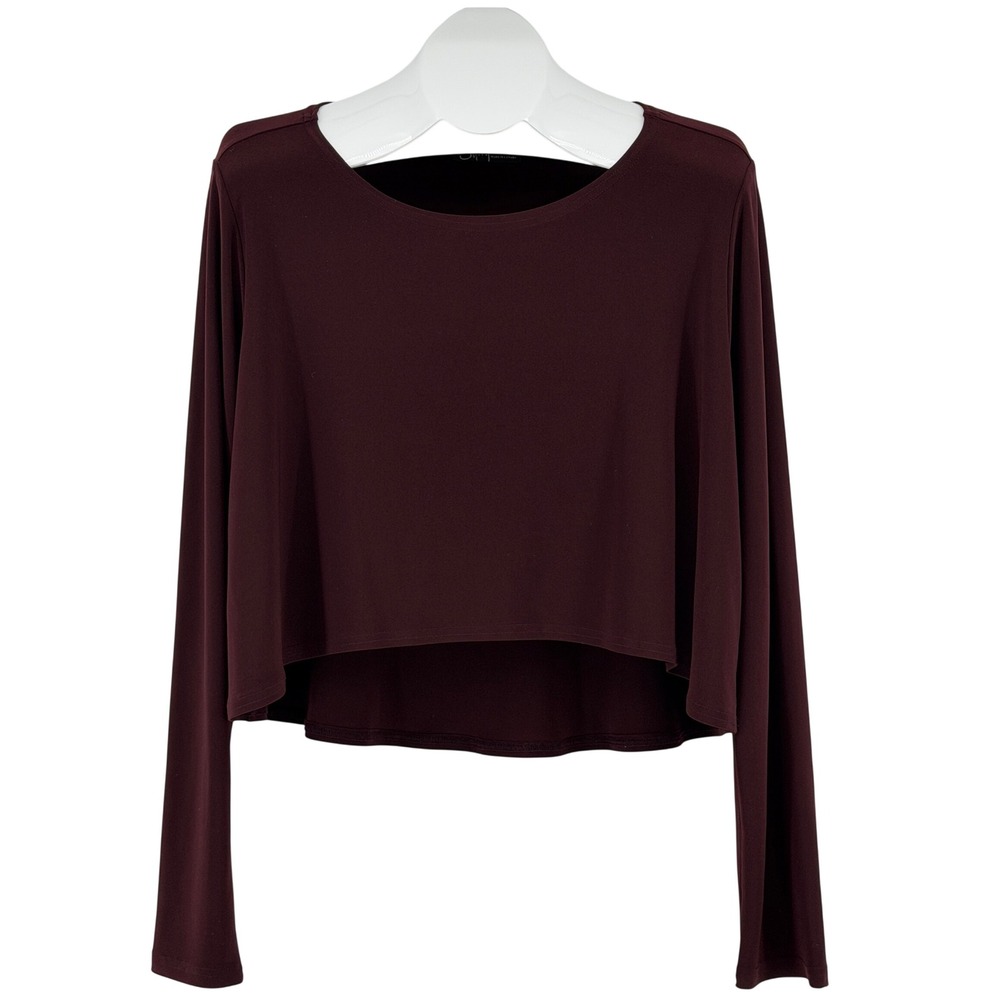 Sympli High-Low Crop Top Women 18 Burgundy Long Sleeve Stretch Business Casual